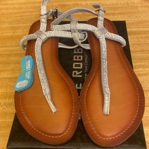 C&M Women's Rhinestone Glitter T Strap Thong Sandals with Memory Foam